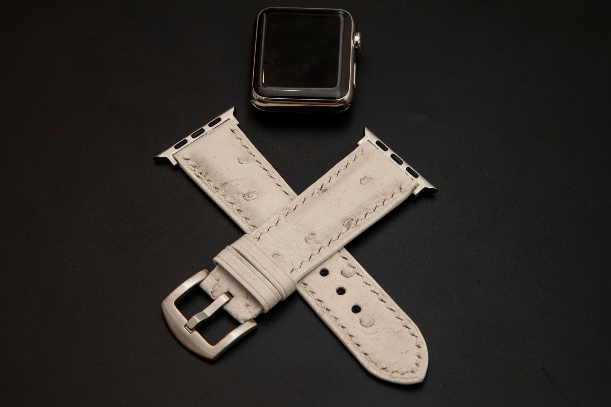 WHITE OSTRICH LEATHER STRAP