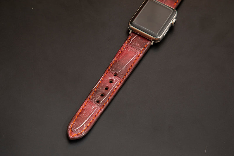 PINK&BLACK CROCODILE BELLY LEATHER STRAP