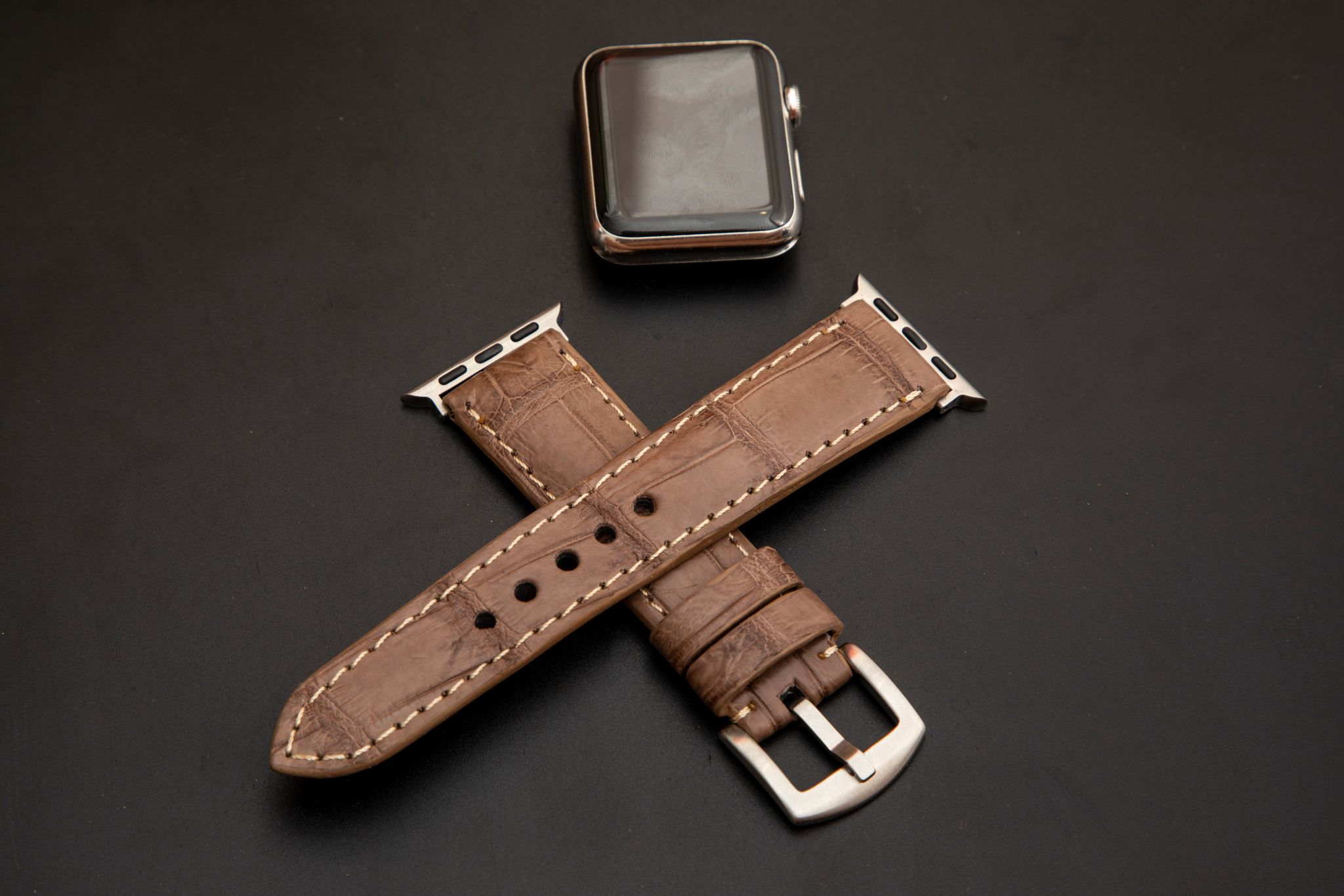BEIGE CROCODILE BELLY LEATHER STRAP