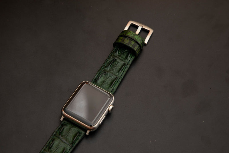 GREEN CROCODILE HORNBACK LEATHER STRAP