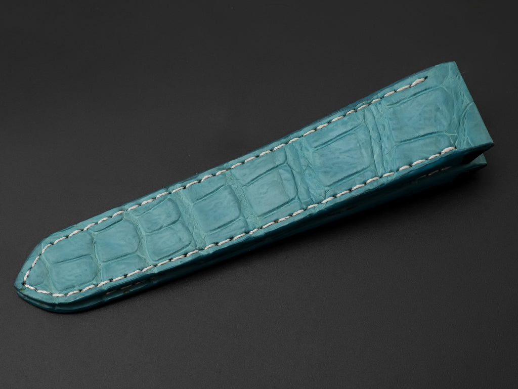 BLUE CROCODILE BELLY LEATHER STRAP