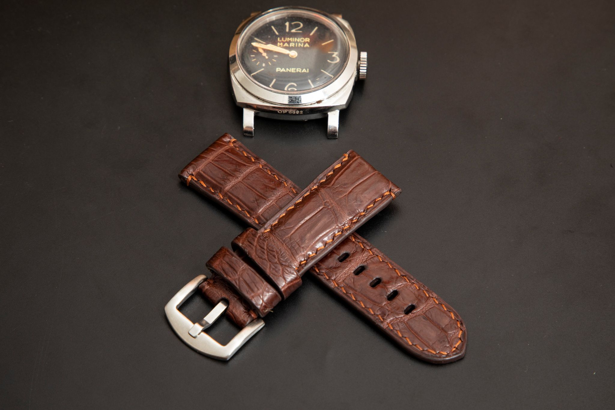 BROWN CROCODILE BELLY LEATHER STRAP