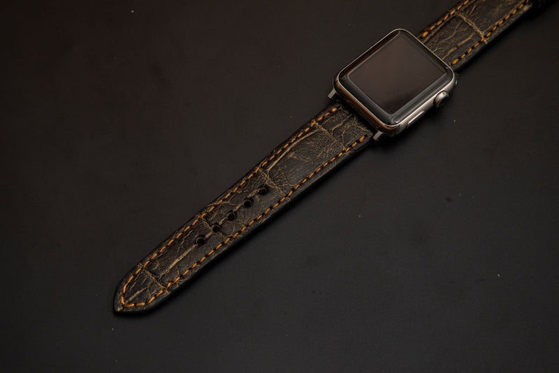 BLACK&GOLD CROCODILE BELLY LEATHER STRAP