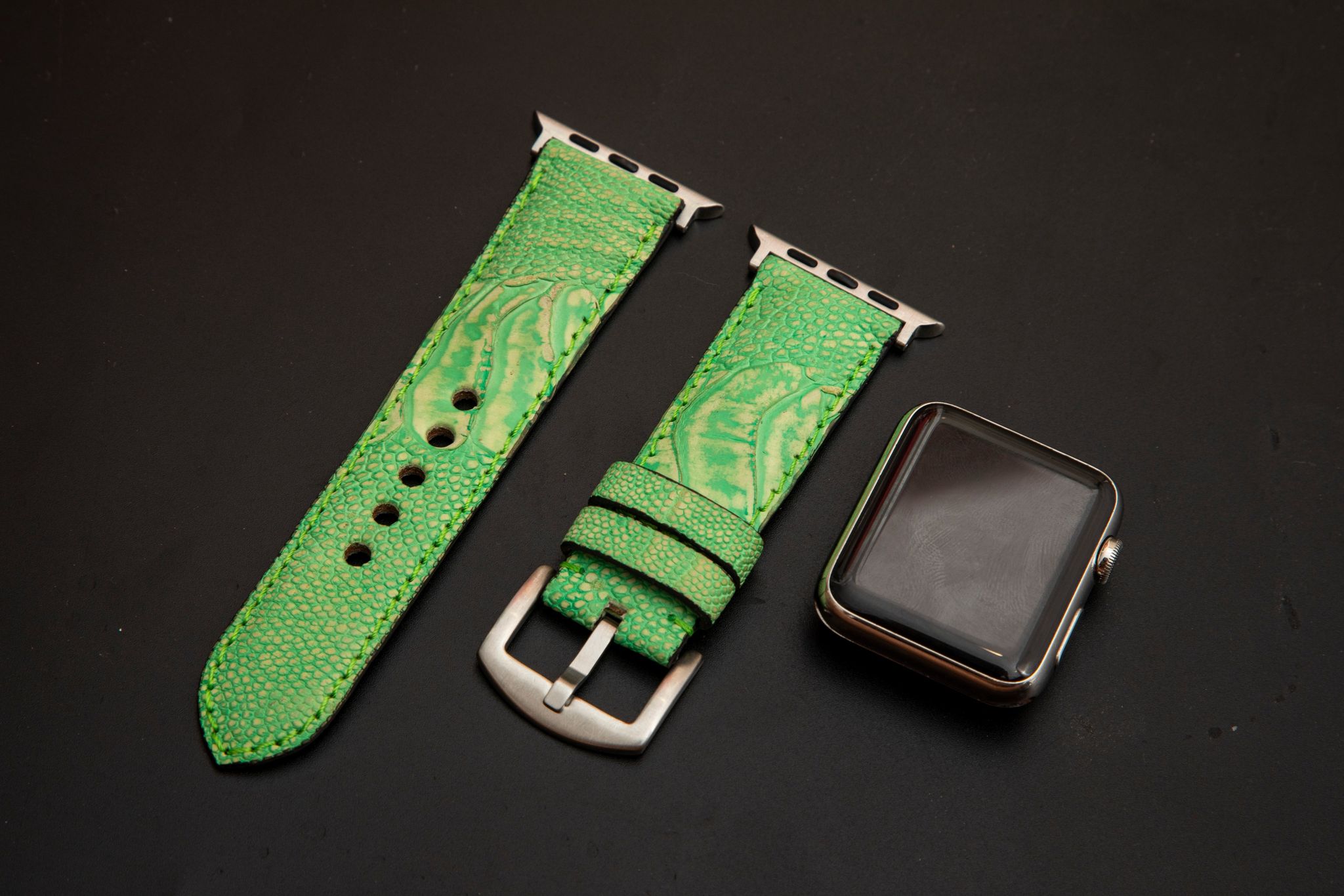 GREEN OSTRICH LEATHER STRAP