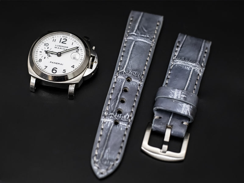 GREY CROCODILE BELLY LEATHER STRAP