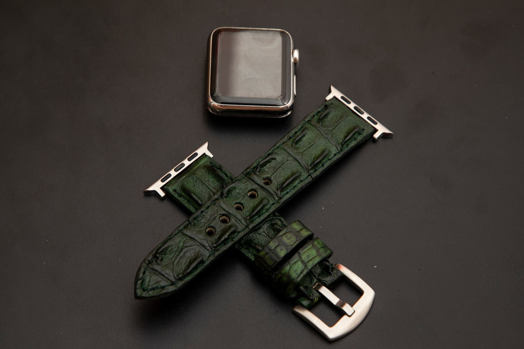 GREEN CROCODILE HORNBACK LEATHER STRAP