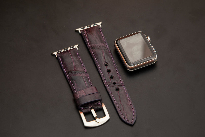 PURPLE CROCODILE BELLY LEATHER STRAP