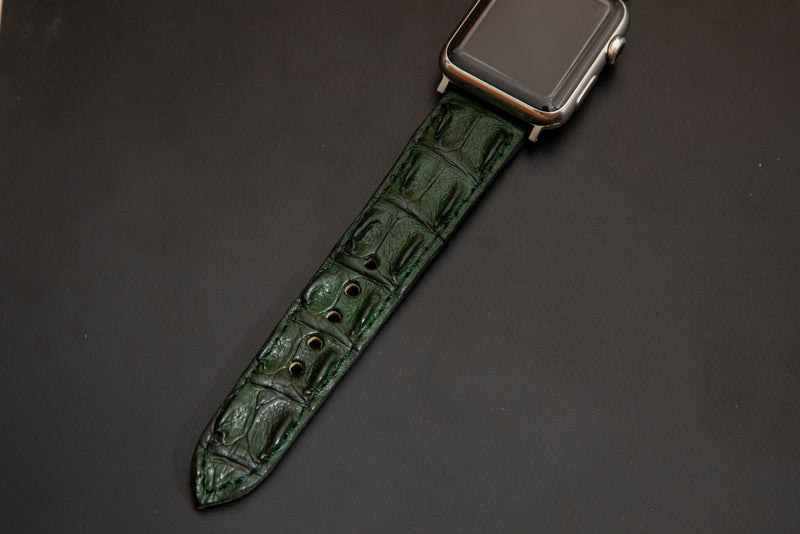 GREEN CROCODILE HORNBACK LEATHER STRAP