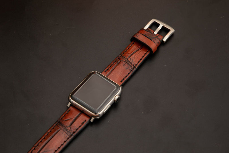 RED&BLACK CROCODILE BELLY LEATHER STRAP