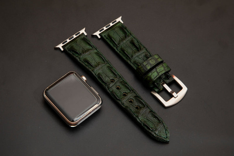 GREEN CROCODILE HORNBACK LEATHER STRAP