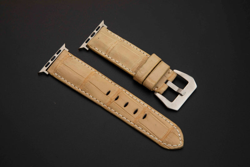 BEIGE CROCODILE BELLY LEATHER STRAP