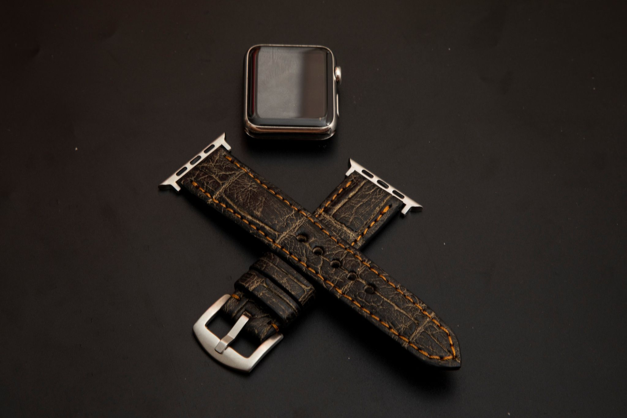 BLACK&GOLD CROCODILE BELLY LEATHER STRAP