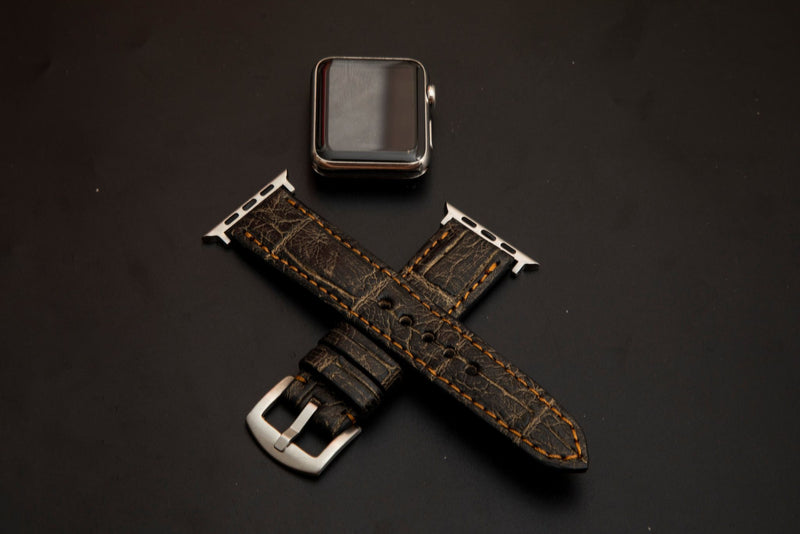 BLACK&GOLD CROCODILE BELLY LEATHER STRAP