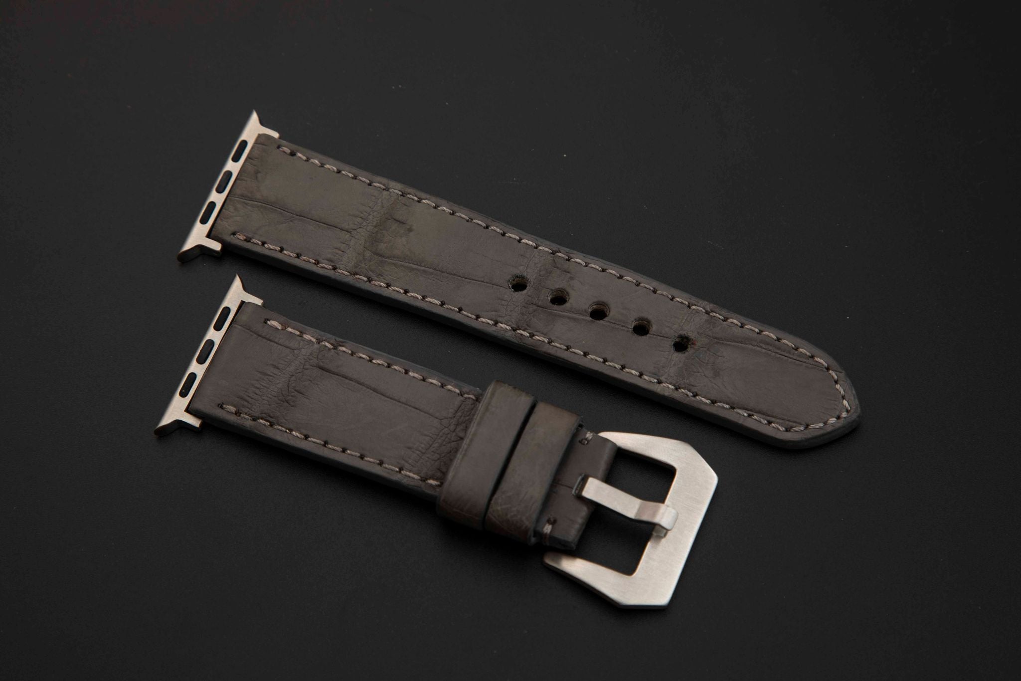 GREY CROCODILE BELLY LEATHER STRAP