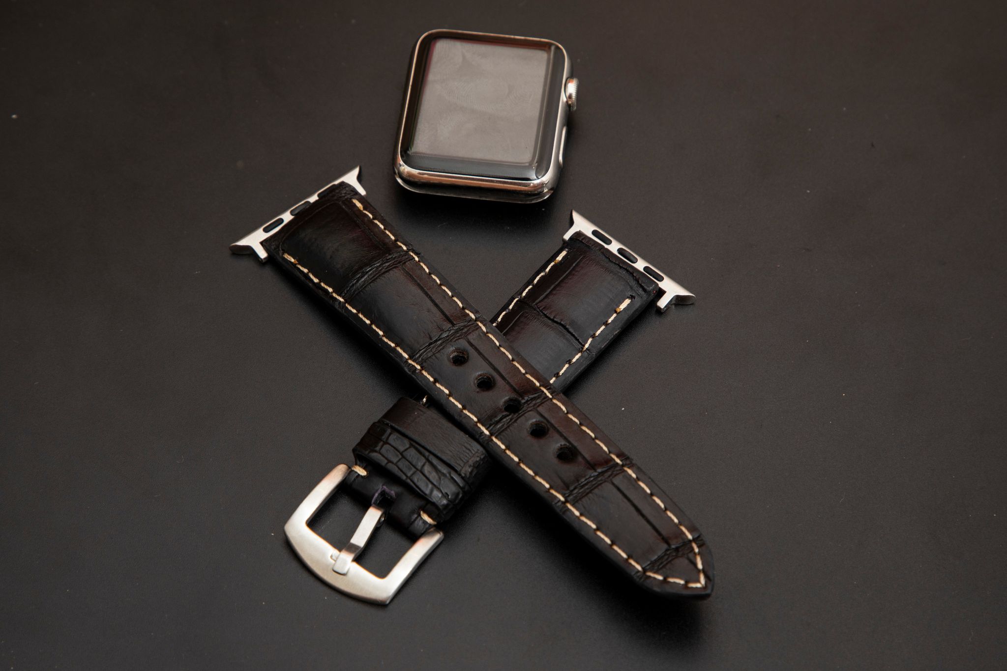 BLACK CROCODILE BELLY LEATHER STRAP - Lac Crado 