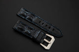 BLUE&SILVER CROCODILE HORNBACK LEATHER STRAP