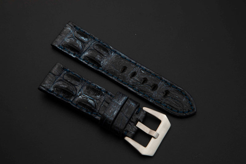 BLUE&SILVER CROCODILE HORNBACK LEATHER STRAP