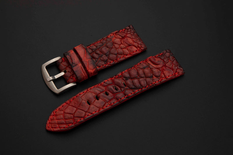 RED&BLACK CROCODILE HORNBACK LEATHER STRAP