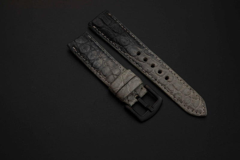 GREY&BLACK CROCODILE BELLY LEATHER STRAP