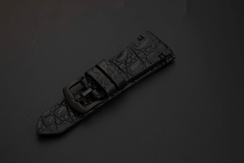 BLACK CROCODILE HORNBACK LEATHER STRAP