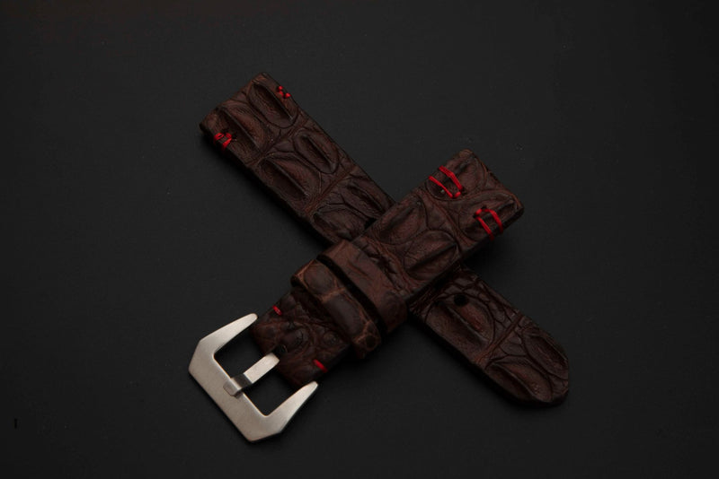 BROWN CROCODILE HORNBACK LEATHER STRAP