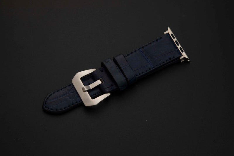 BLUE CROCODILE BELLY LEATHER STRAP