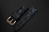 BLUE&SILVER CROCODILE HORNBACK LEATHER STRAP