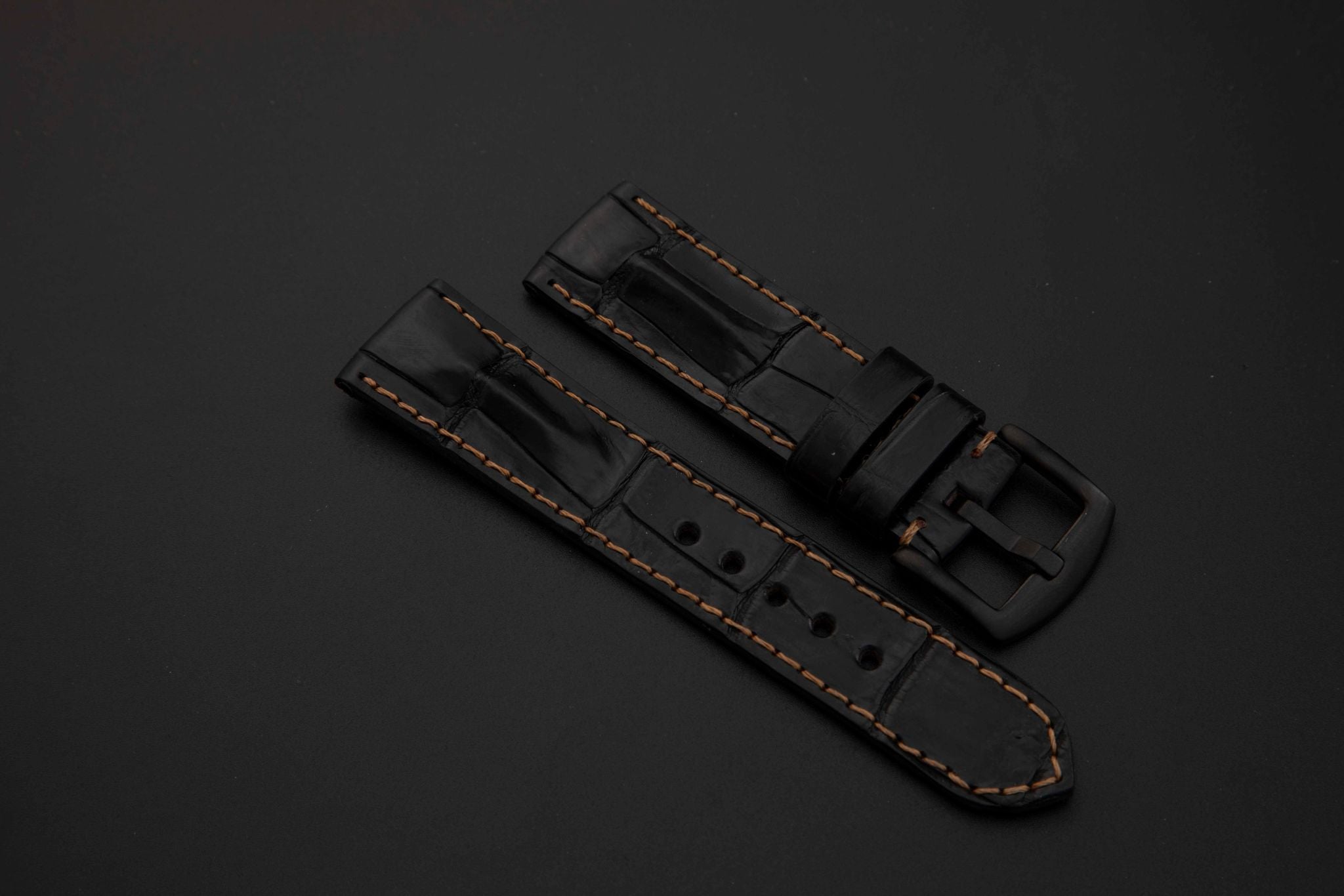 BLACK CROCODILE HORNBACK LEATHER STRAP