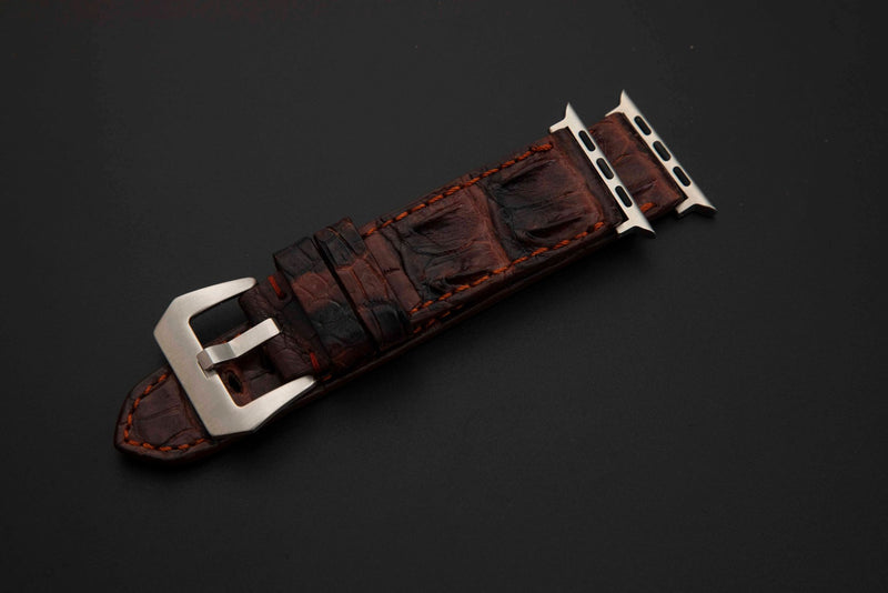 BLACK&RED CROCODILE HORNBACK LEATHER STRAP