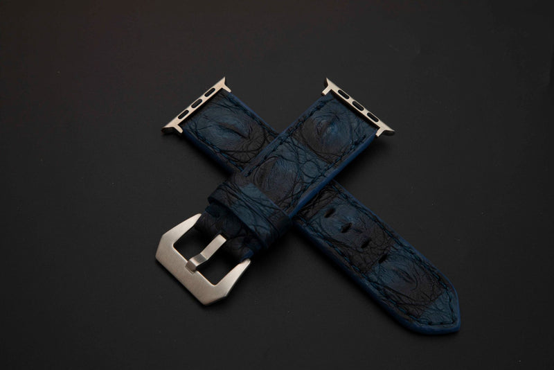 BLUE&BLACK CROCODILE HORNBACK LEATHER STRAP