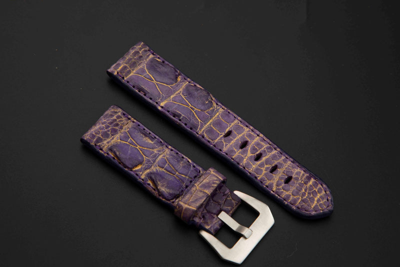 PURPLE&BLACK CROCODILE HORNBACK LEATHER STRAP