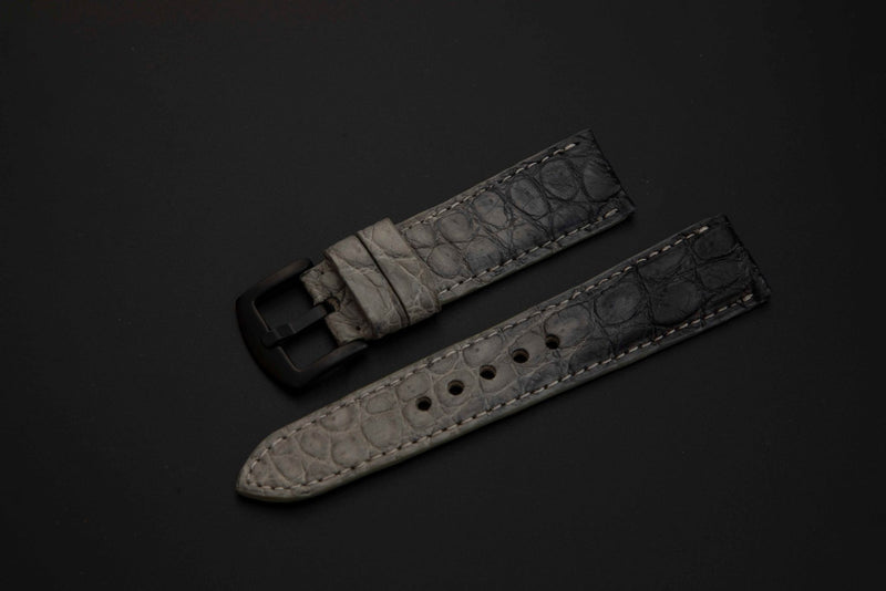 GREY&BLACK CROCODILE BELLY LEATHER STRAP