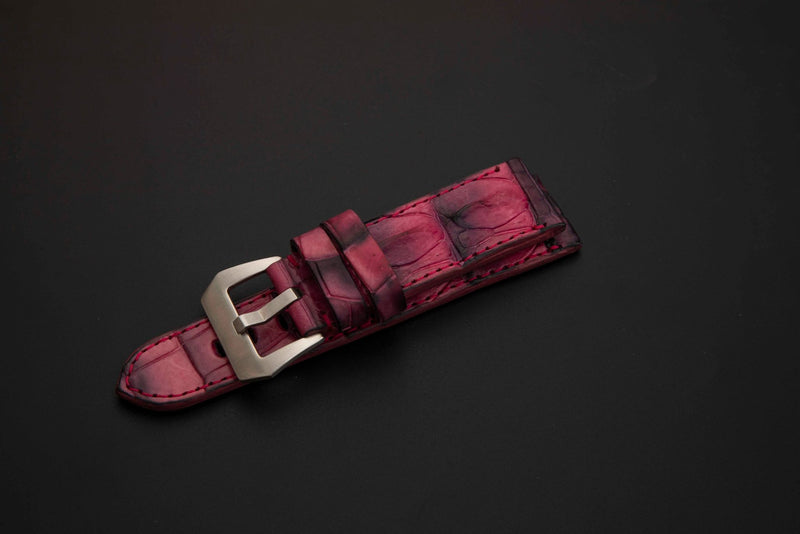 PINK&BLACK CROCODILE HORNBACK LEATHER STRAP