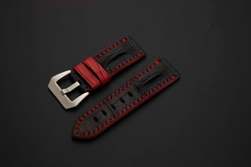 BLACK CROCODILE HORNBACK LEATHER STRAP