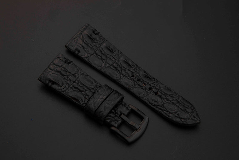 BLACK CROCODILE HORNBACK LEATHER STRAP