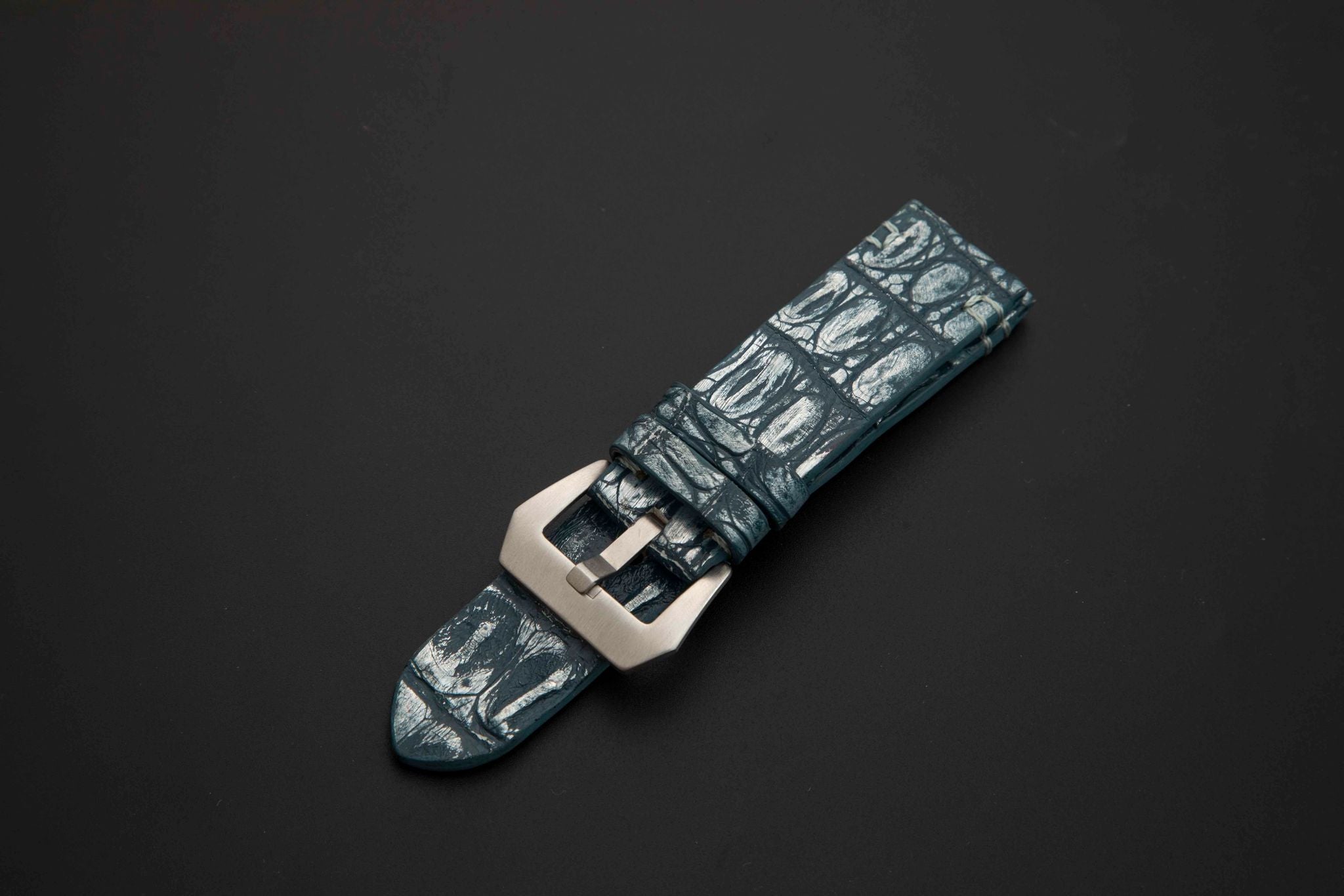BLUE&SILVER CROCODILE HORNBACK LEATHER STRAP