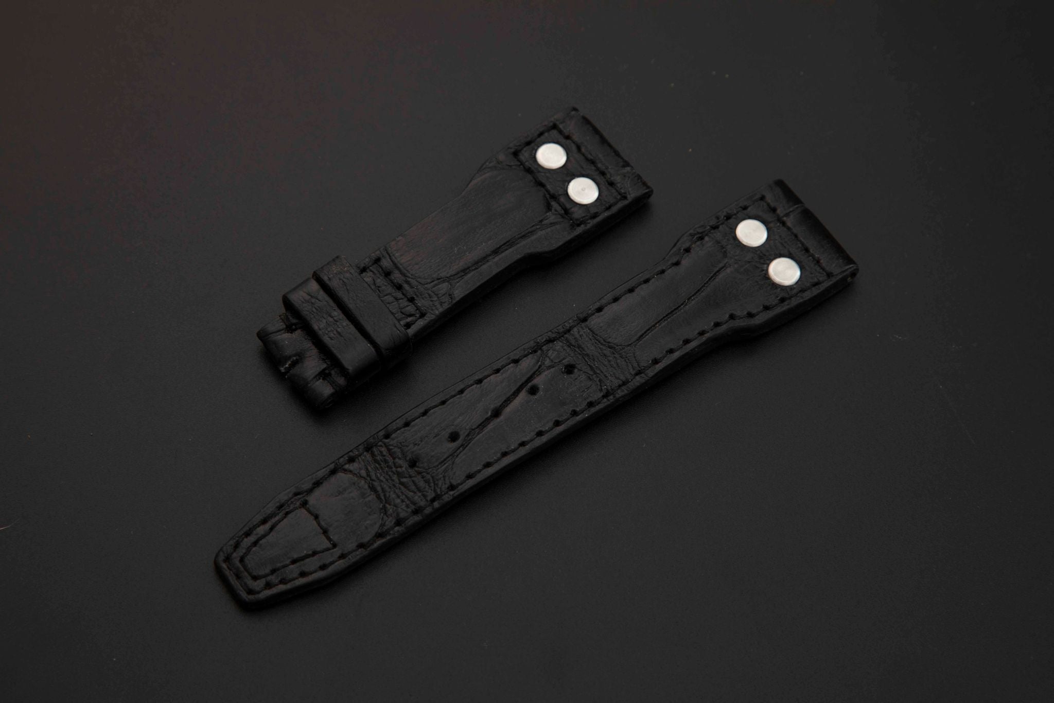 BLACK CROCODILE BELLY LEATHER STRAP - Lac Crado 