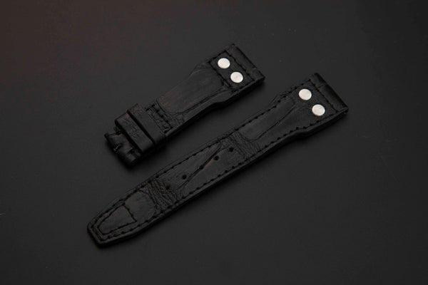BLACK CROCODILE BELLY LEATHER STRAP - Lac Crado 