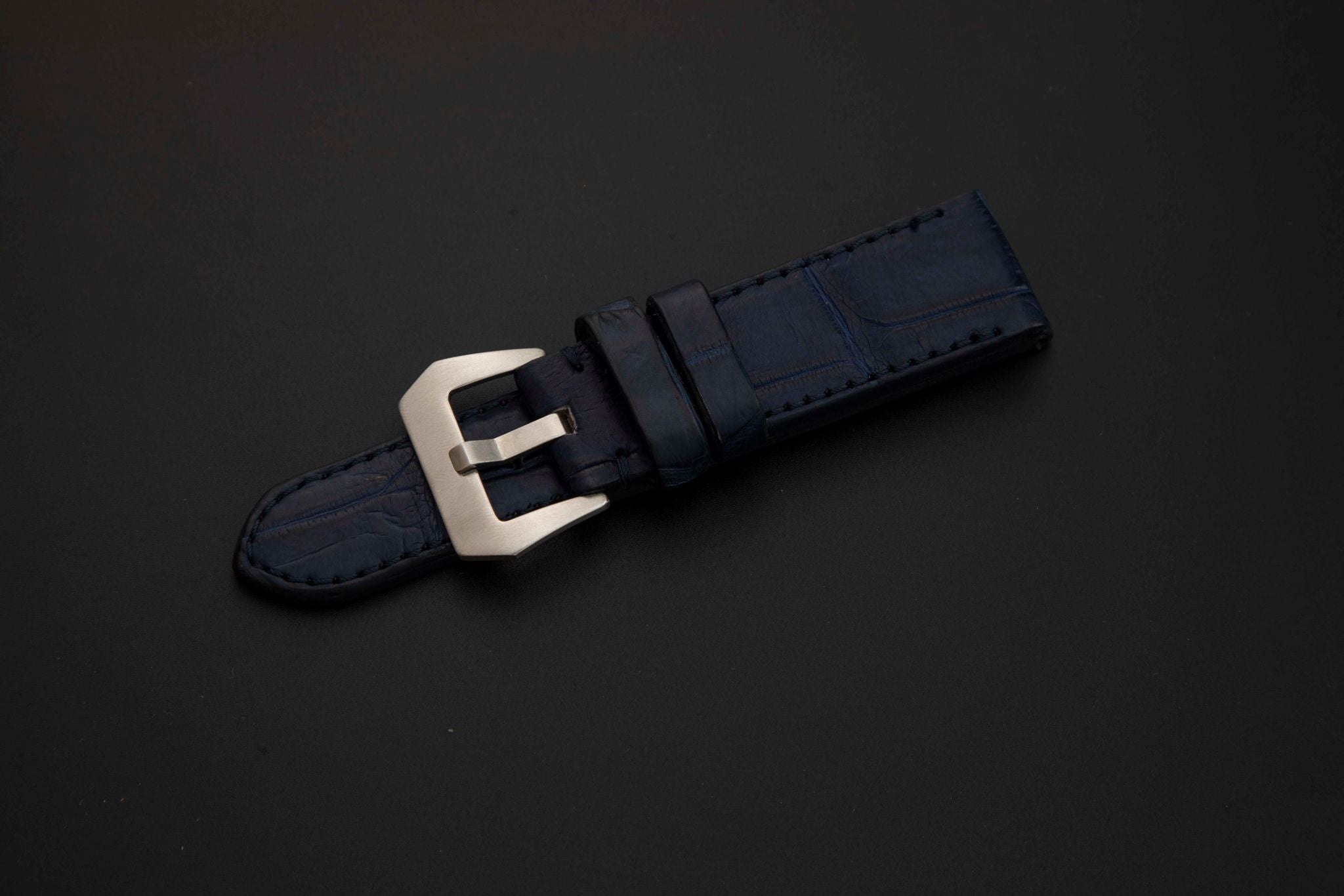 BLUE CROCODILE BELLY LEATHER STRAP