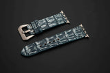 BLUE&SILVER CROCODILE HORNBACK LEATHER STRAP