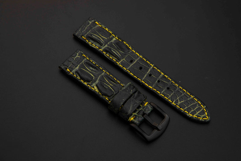 BLACK&GOLD CROCODILE HORNBACK LEATHER STRAP