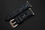 BLUE&SILVER CROCODILE HORNBACK LEATHER STRAP