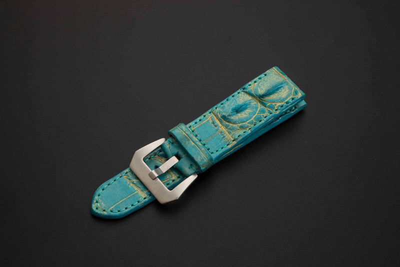 BLUE&GOLD CROCODILE HORNBACK LEATHER STRAP
