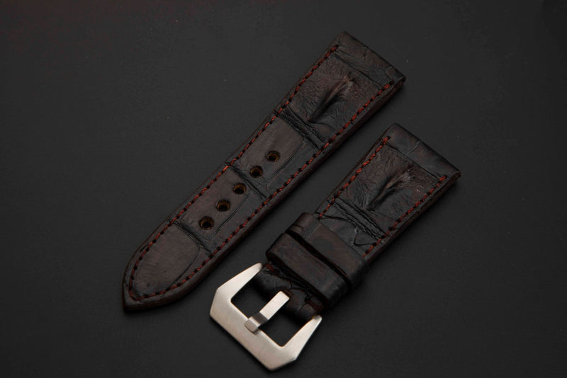 BROWN CROCODILE HORNBACK LEATHER STRAP