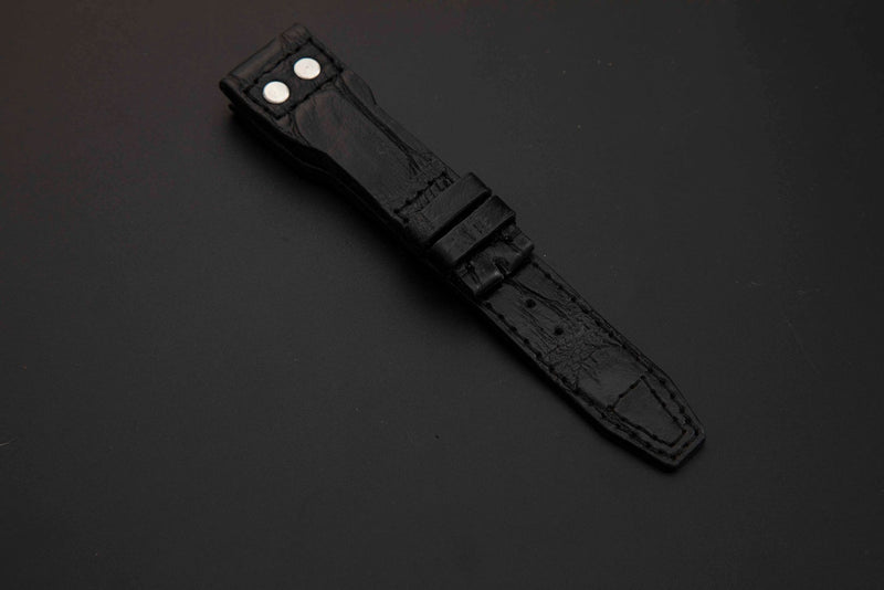 BLACK CROCODILE BELLY LEATHER STRAP - Lac Crado 