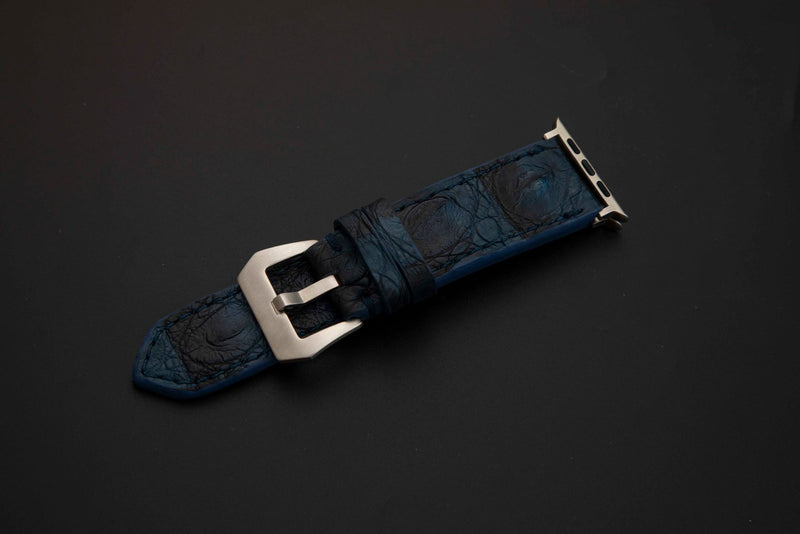 BLUE&BLACK CROCODILE HORNBACK LEATHER STRAP