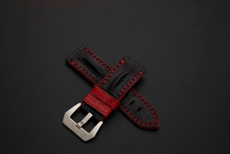 BLACK CROCODILE HORNBACK LEATHER STRAP