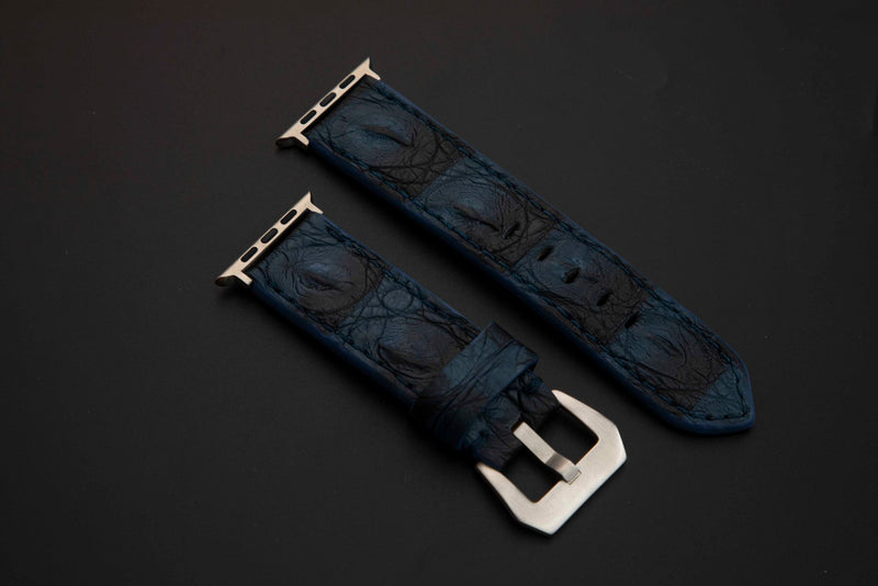 BLUE&BLACK CROCODILE HORNBACK LEATHER STRAP