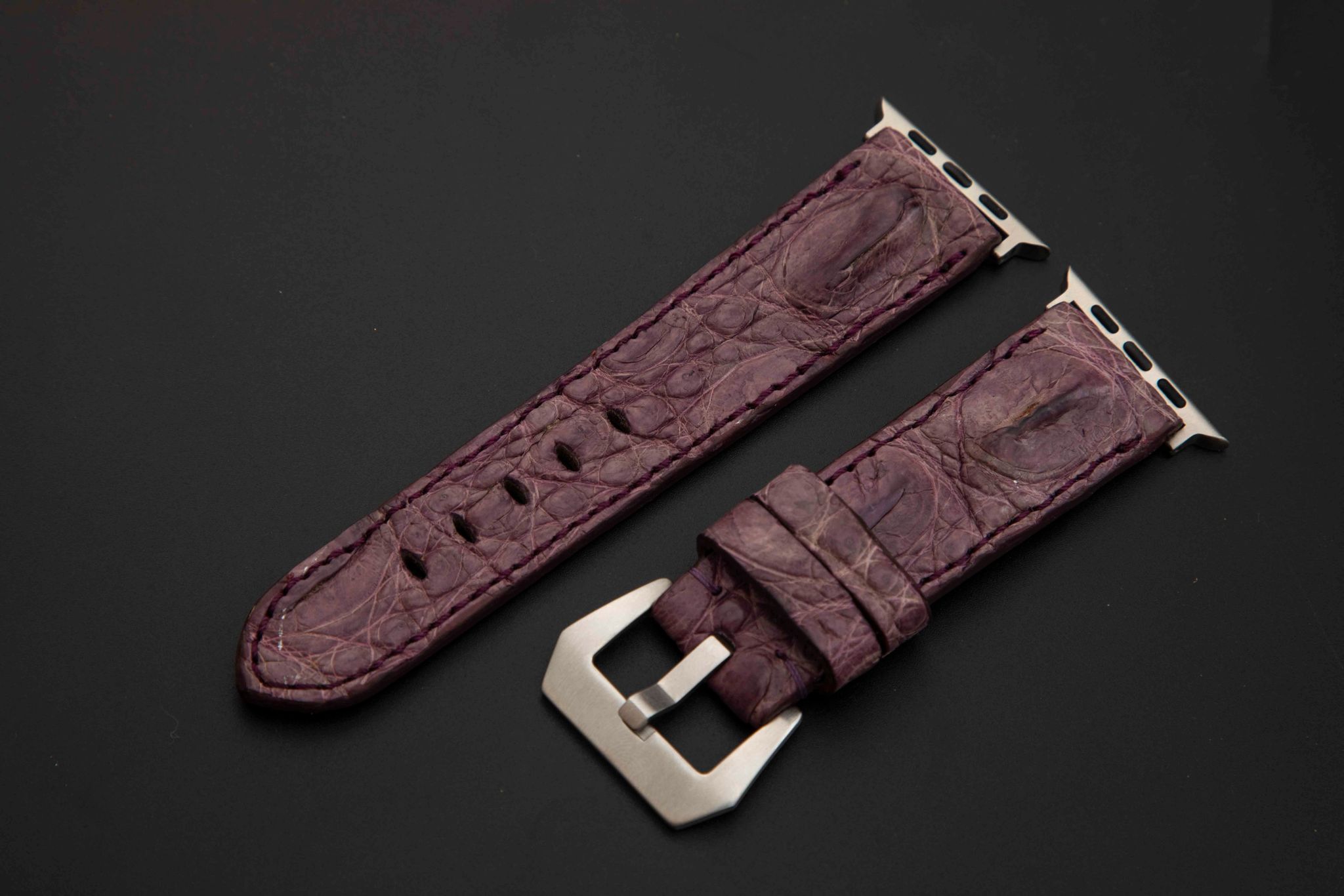PURPLE CROCODILE HORNBACK LEATHER STRAP