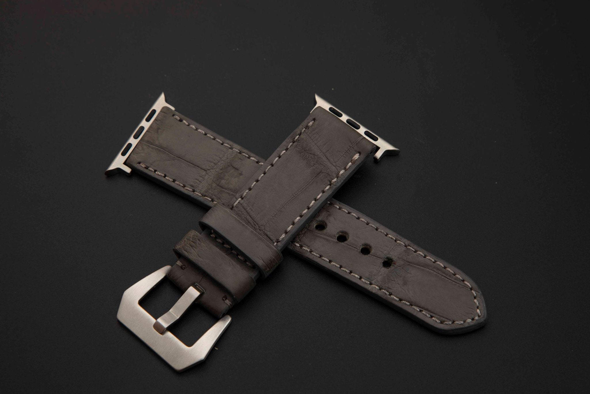 GREY CROCODILE BELLY LEATHER STRAP